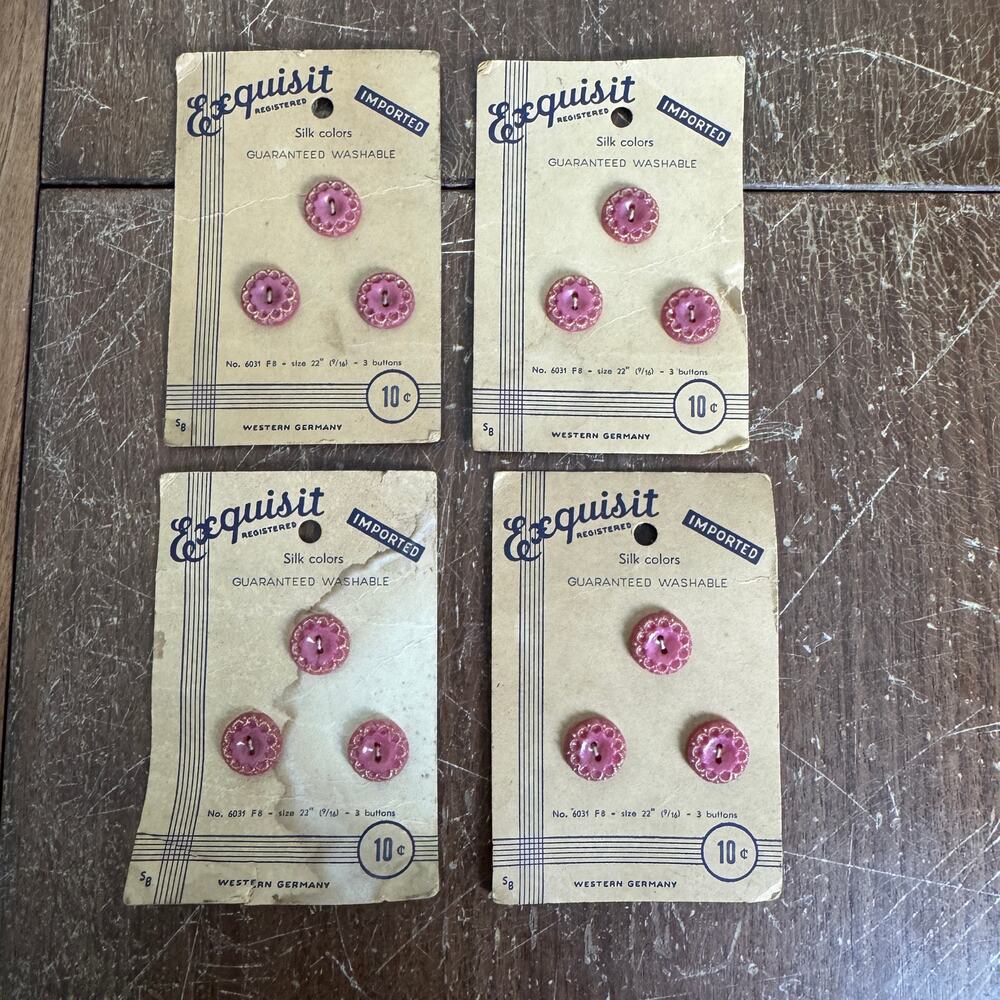 Exquisit Pink Gold Silk Colored Western Germany VINTAGE set of 4 Button Cards
